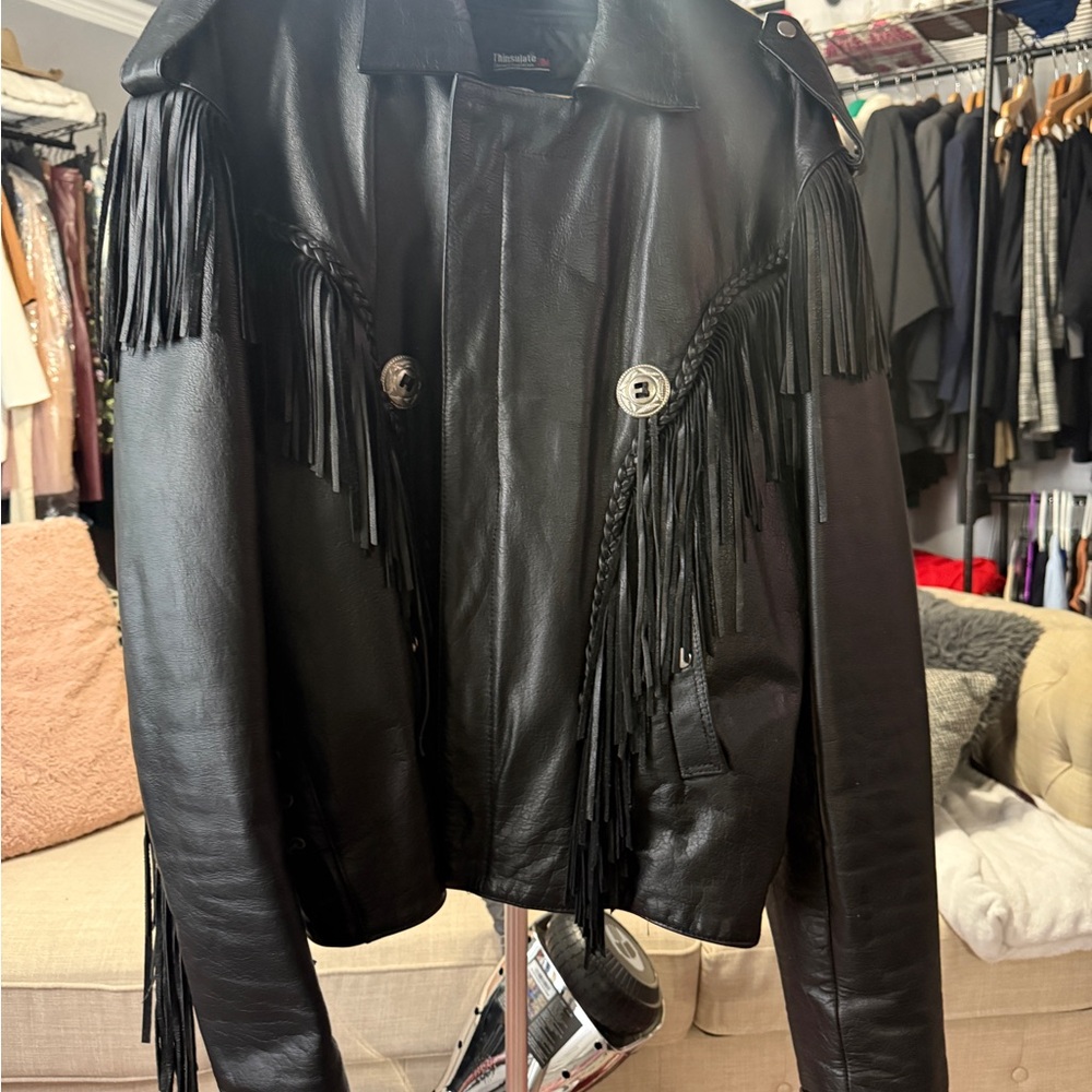 Black Leather Fringe Jacket